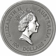 100 Dollars - Elizabeth II 3rd Portrait - Koala - Platinum obverse image