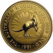 100 Dollars - Elizabeth II 3rd Portrait - Grey Kangaroo - Gold Proof, Australia, 1990-1991 reverse image