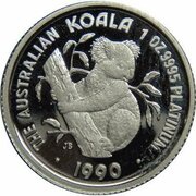 100 Dollars - Elizabeth II 3rd Portrait - Koala - Platinum, Australia, 1990-1991 reverse image