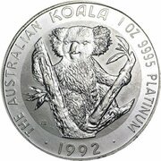 100 Dollars - Elizabeth II 3rd Portrait - Koala - Platinum, Australia, 1991-1992 reverse image