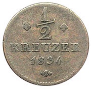 ½ Kreuzer - William II and Frederick William, Germany, 1834 reverse image