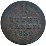 1 Pfennig - William II and Frederick William, Germany, 1832 reverse image
