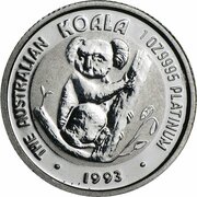 100 Dollars - Elizabeth II 3rd Portrait - Koala - Platinum, Australia, 1992-1993 reverse image