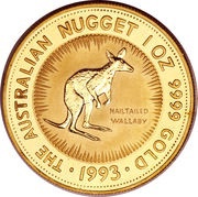 100 Dollars - Elizabeth II 3rd Portrait - Australian Nugget - Gold Bullion Coin, Australia, 1992-1993 reverse image
