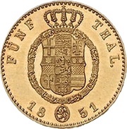 5 Thalers - Frederick William I, Germany, 1851 reverse image