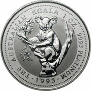100 Dollars - Elizabeth II 3rd Portrait - Koala - Platinum, Australia, 1994-1995 reverse image