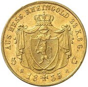 5 Gulden - Louis II Rheingold, Germany, 1835 reverse image