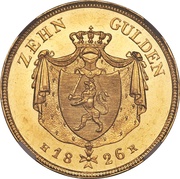 10 Gulden - Louis I, Germany, 1826-1827 reverse image