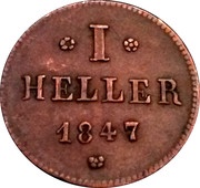 1 Heller - Louis II, Germany, 1847 reverse image