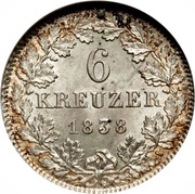 6 Kreuzers - Louis II, Germany, 1838-1842 reverse image