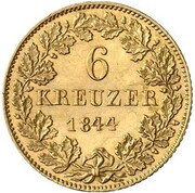 6 Kreuzers - Louis II Gold Pattern, Germany, 1844 reverse image