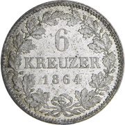 6 Kreuzers - Louis III, Germany, 1864-1867 reverse image