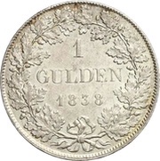 1 Gulden - Louis II, Germany, 1838 reverse image