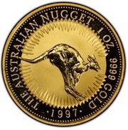 100 Dollars - Elizabeth II 3rd Portrait - Kangaroo - Gold Bullion Coin, Australia, 1996-1997 reverse image