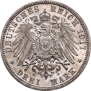 3 Mark - Ernest Louis Jubilee, Germany, 1917 reverse image