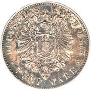 5 Mark - Louis III, Germany, 1875-1876 reverse image