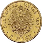 5 Mark - Louis III, Germany, 1877 reverse image