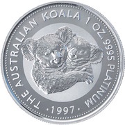 100 Dollars - Elizabeth II 3rd Portrait - Koala - Platinum, Australia, 1996-1997 reverse image