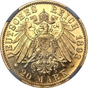 20 Mark - Ernest Louis, Germany, 1893 reverse image
