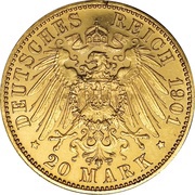 20 Mark - Ernest Louis, Germany, 1896-1903 reverse image