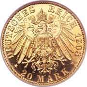 20 Mark - Ernest Louis, Germany, 1905-1911 reverse image