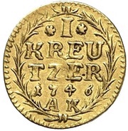 1 Kreuzer - Louis VIII gold pattern strike, Germany, 1746 reverse image