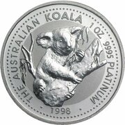100 Dollars - Elizabeth II 3rd Portrait - Koala - Platinum, Australia, 1997-1998 reverse image