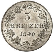 3 Kreuzers - Philip August Frederick, Germany, 1840 reverse image