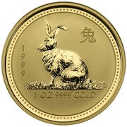100 Dollars - Elizabeth II 4th Portrait - Year of the Rabbit - Gold Proof, Australia, 1999 reverse image