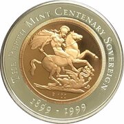 100 Dollars - Elizabeth II 4th Portrait - The Sovereign - Bimetalic Bullion Coin, Australia, 1999 reverse image