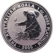 100 Dollars - Elizabeth II 4th Portrait - Koala - Platinum, Australia, 1999-2000 reverse image