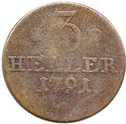 3 Heller - William IX, Germany, 1791 reverse image