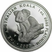 100 Dollars - Elizabeth II 4th Portrait - Koala - Platinum, Australia, 2000 reverse image
