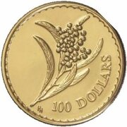 100 Dollars - Elizabeth II 4th Portrait - Golden Wattle - Gold Bullion Coin, Australia, 2001 reverse image