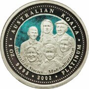 100 Dollars - Elizabeth II 4th Portrait - Koala - Platinum - Multiculturalism, Australia, 2002 reverse image
