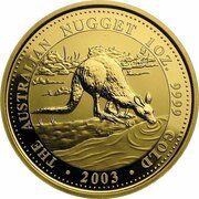 100 Dollars - Elizabeth II 4th Portrait - Kangaroo - Gold Bullion Coin, Australia, 2002-2003 reverse image