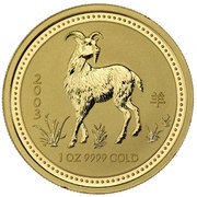 100 Dollars - Elizabeth II 4th Portrait - Year of the Goat - Gold Bullion Coin, Australia, 2003 reverse image