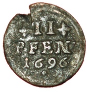 2 Pfennig - Jobst Edmund of Brabeck, Germany, 1696 reverse image