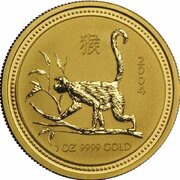 100 Dollars - Elizabeth II 4th Portrait - Year of the Monkey - Gold Bullion Coin, Australia, 2004 reverse image