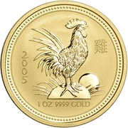 100 Dollars - Elizabeth II 4th Portrait - Year of the Rooster - Gold Bullion Coin, Australia, 2005 reverse image