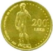 200 Lekë Michelangelo's David, Albania, 2001 reverse image