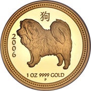100 Dollars - Elizabeth II 4th Portrait - Year of the Dog - Gold Proof Coin, Australia, 2006 reverse image