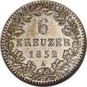 6 Kreuzers - Frederick William IV, Germany, 1852 reverse image
