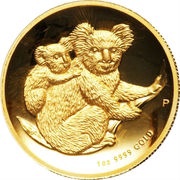 100 Dollars - Elizabeth II 4th Portrait - Koala - Gold Bullion Coin, Australia, 2008 reverse image
