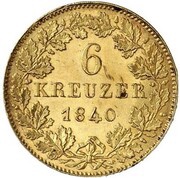 6 Kreuzers - Charles Gold Pattern, Germany, 1840 reverse image