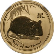 100 Dollars - Elizabeth II 4th Portrait - Year of the Mouse - Gold Bullion Coin, Australia, 2008 reverse image