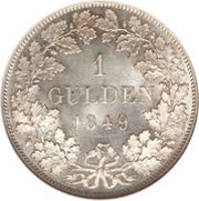 1 Gulden - Charles Anthony, Germany, 1849 reverse image