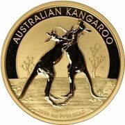100 Dollars - Elizabeth II 4th Portrait - Kangaroo - Gold Bullion Coin, Australia, 2010 reverse image