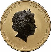 100 Dollars - Elizabeth II 4th Portrait - Year of the Rabbit - Gold Bullion Coin obverse image