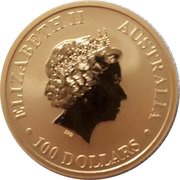 100 Dollars - Elizabeth II 4th Portrait - Australian Kangaroo - Gold Bullion Coin obverse image